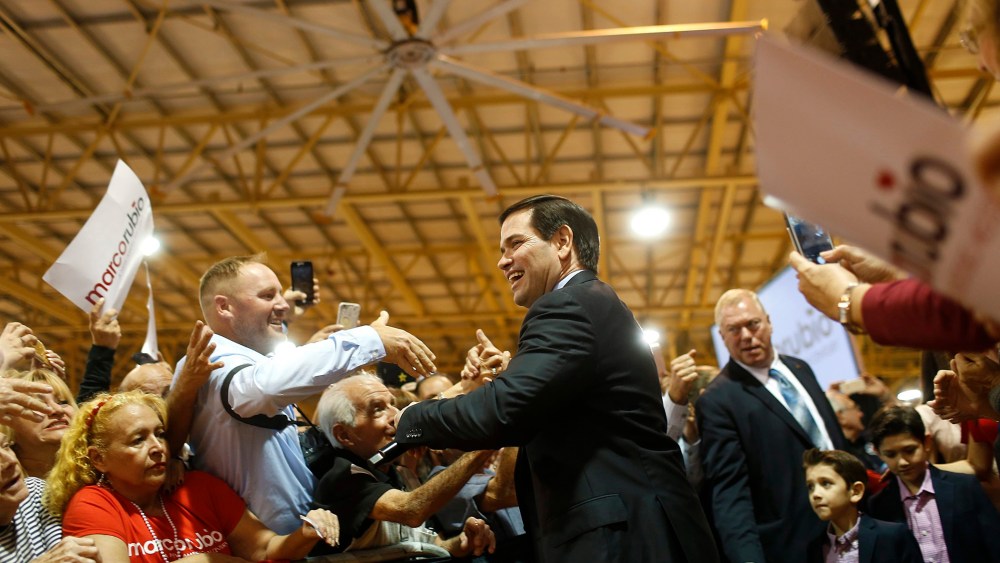 Republican 2016 US presidential candidate Sena. Marco Rubio arrives at his Super Tuesday primary election night rally at Tropical Park in Miami, Fla. on March 1, 2016. (Photo by Brian Blanco/EPA)
