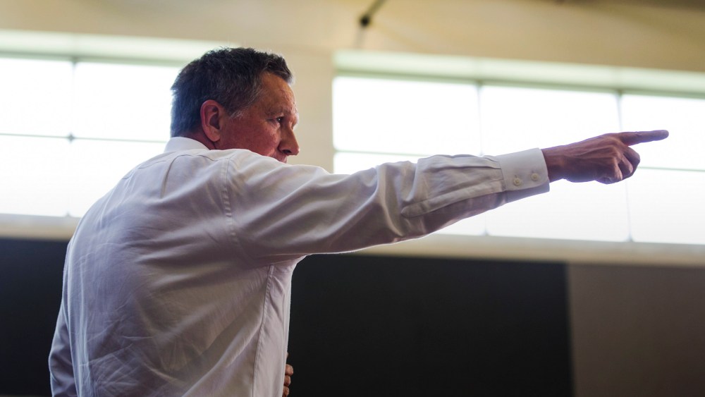 Republican Presidential candidate John Kasich speaks at a town hall at Thomas Farms Community Center in Rockville, Md., April 25, 2016. (Photo by Jim Lo Scalzo/EPA)