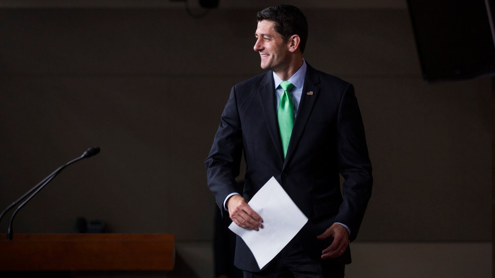 Republican Speaker of the House Paul Ryan prepares to speak to the media at his weekly press conference in Washington, DC, April 28, 2016. (Photo by Jim Lo Scalzo/EPA)