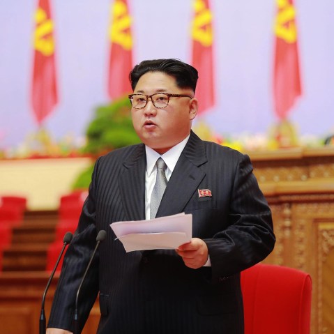 North Korean leader Kim Jong-un speaking during the 7th Congress of the Workers' Party of Korea (WPK), the first such congress held in 36 years since 1980, in Pyongyang, North Korea, May 6, 2016. (Photo by Korean Central News Agency/EPA)