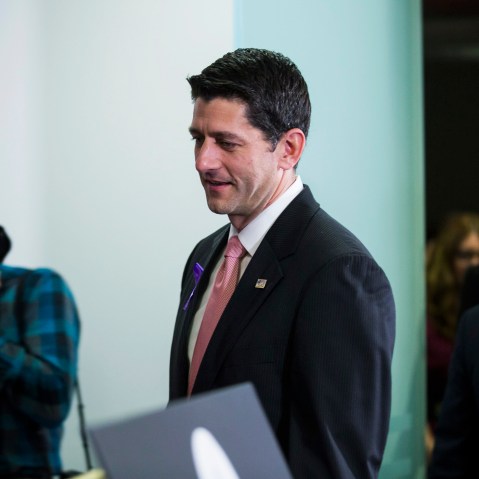 Republican Speaker of the House from Wisconsin Paul Ryan prepares to speak to the media about his upcoming meeting with Donald Trump, in the US Capitol in Washington, DC, May 11, 2016. (Photo by Jim Lo Scalzo/EPA)