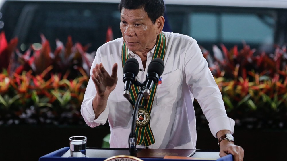 Filipino President Rodrigo Duterte speaks during a visit at the Philippine Army headquarters in Taguig City, south of Manila, Philippines, on Oct. 4, 2016. (Photo by Mark R. Cristino/EPA)
