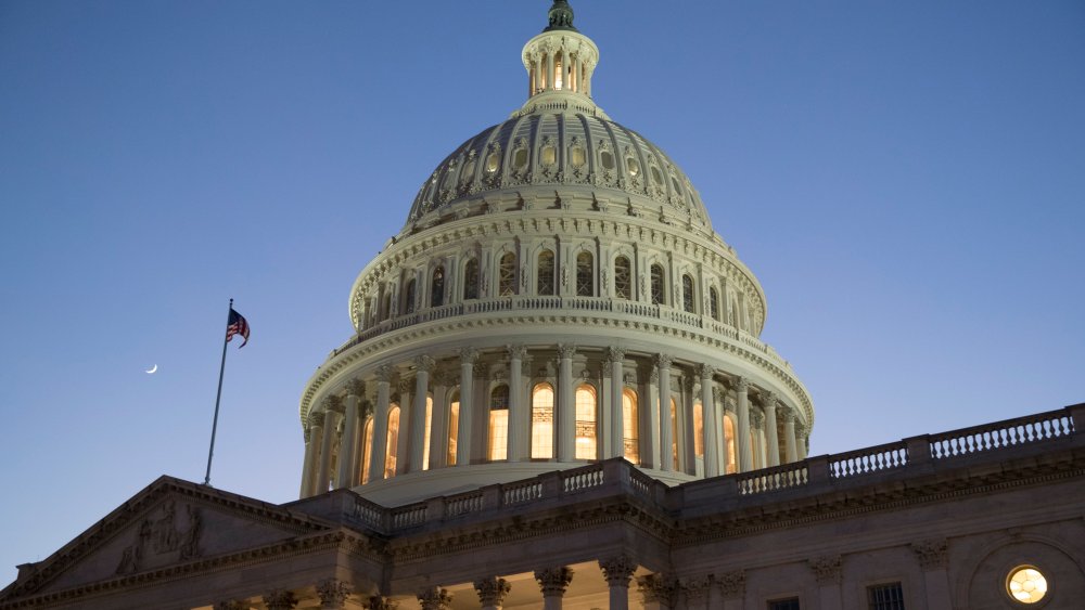 The Capitol building at dusk.