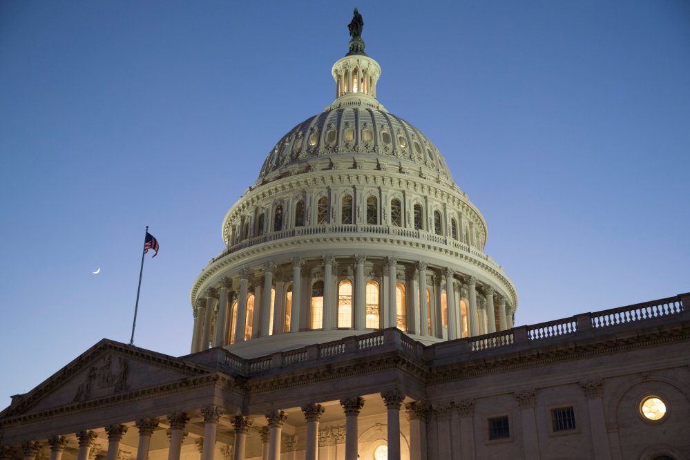 The Capitol building at dusk.