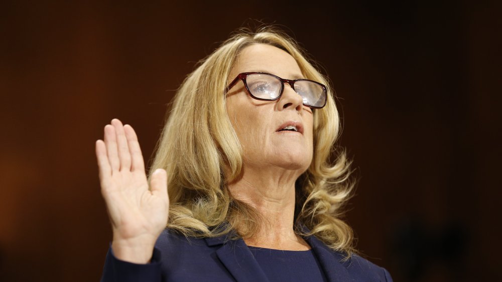 Dr. Christine Blasey Ford is sworn in before the Senate Judiciary Committee hearing on the nomination of Brett Kavanaugh to be an associate justice of the Supreme Court of the United States, on Capitol Hill in Washington, DC, September 27, 2018.
