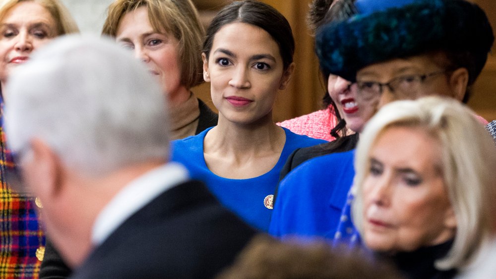 Democratic representative from New York Alexandria Ocasio-Cortez during an event with Democratic members of Congress and national organization members to reintroduce the Paycheck Fairness Act, on Capitol Hill in Washington, D.C., January 30, 2019.