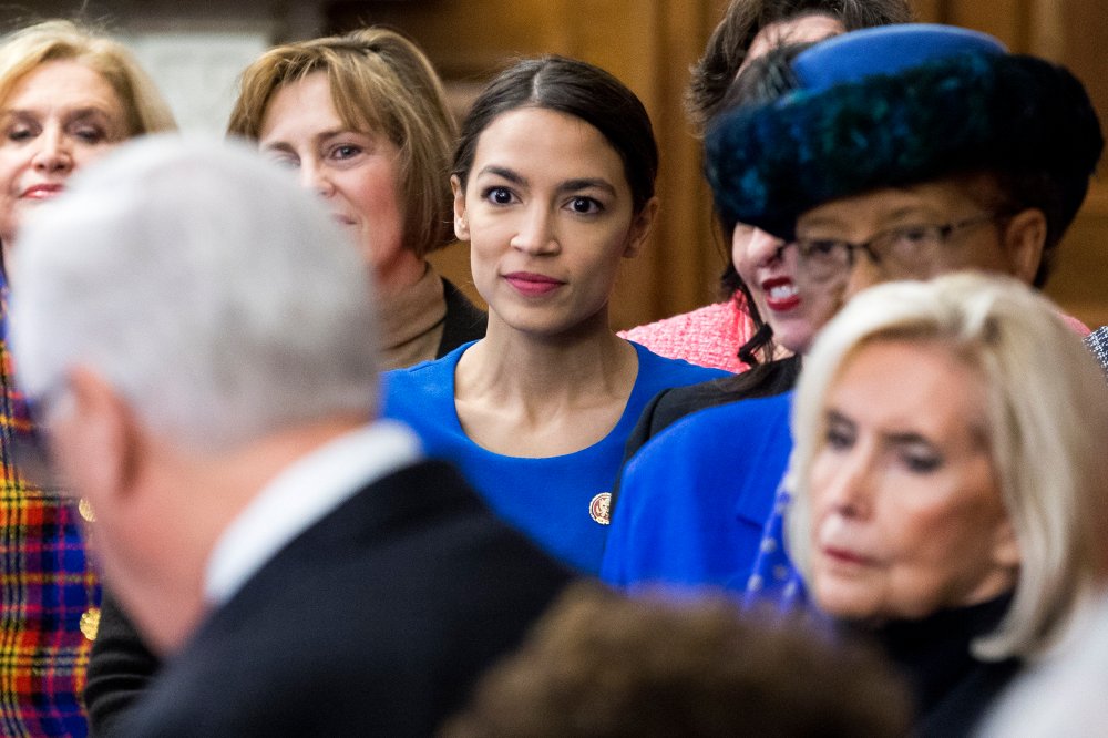 Democratic representative from New York Alexandria Ocasio-Cortez during an event with Democratic members of Congress and national organization members to reintroduce the Paycheck Fairness Act, on Capitol Hill in Washington, D.C., January 30, 2019.