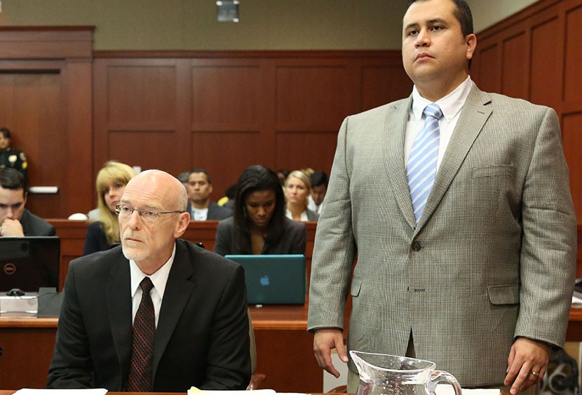 George Zimmerman stands for instructions from Judge Debra Nelson with attorney Don West, during his trial in Seminole circuit court in Sanford, Fla. Thursday, July 11, 2013. (Photo by Gary W. Green/Orlando Sentinel/Pool/AP)