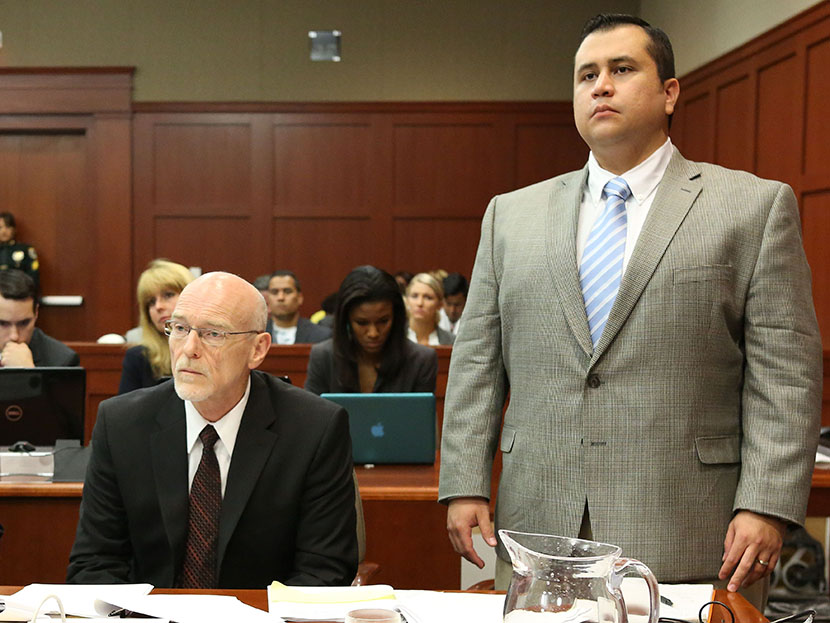 George Zimmerman stands for instructions from Judge Debra Nelson with attorney Don West, during his trial in Seminole circuit court in Sanford, Fla. Thursday, July 11, 2013. (Photo by Gary W. Green/Orlando Sentinel/Pool/AP)