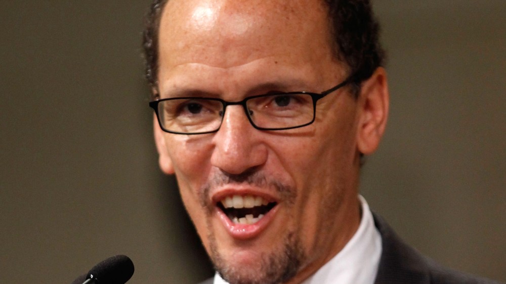File Photo: Assistant Attorney General for the Civil Rights Division Thomas Perez addresses the Department of Justice's commemoration of the 20th Anniversary of the American with Disabilities Act on July 23, 2010 in Washington, DC.  (Photo by Chip...