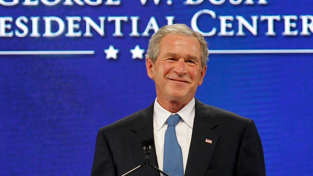 File Photo: Former U.S.  President George W. Bush addresses the audience during the George W. Bush Presidential Center groundbreaking ceremony on November 16, 2010 in Dallas, Texas. The George W. Bush Presidential Center is a state-of-the-art complex...