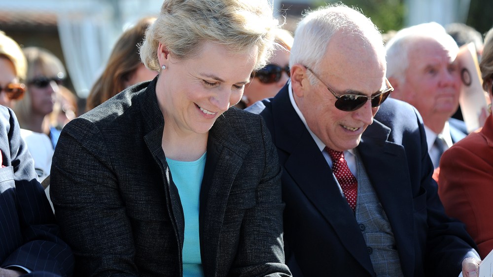 Former US vice president Dick Cheney (R) and his daughter Mary Cheney attend the centennial birthday celebration for former US president Ronald Reagan at the Reagan Presidential Library in Simi Valley, Cali. Feb, 6, 2011.