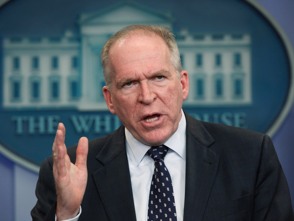 File Photo:  White House Deputy National Security Advisor for Homeland Security and Counterterrorism John Brennan answers reporters' questions in the Brady Press Briefing room at the White House May 2, 2011 in Washington, DC. (Photo by Chip Somodevilla...