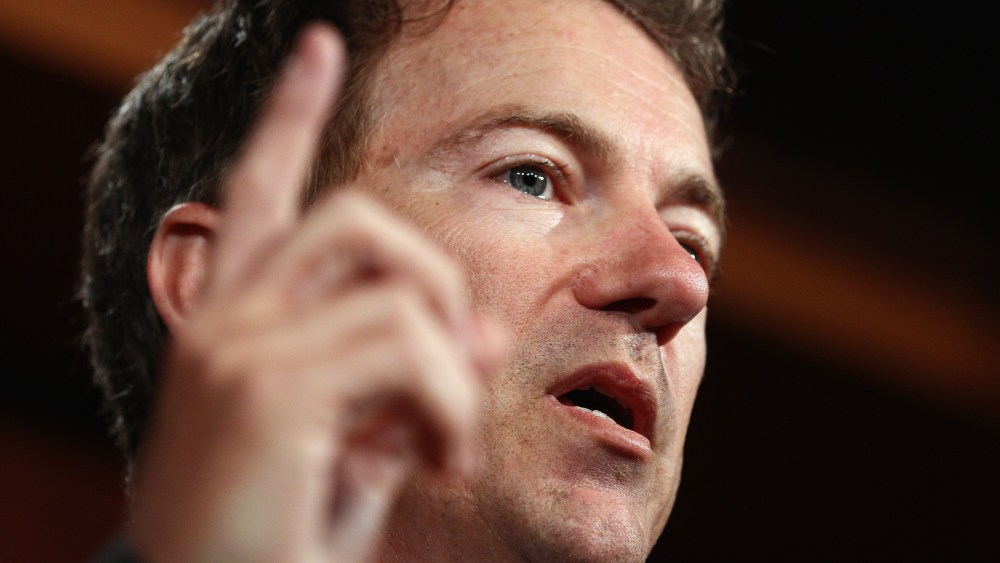 File Photo: U.S. Sen. Rand Paul (R-KY) speaks during a press conference with fellow Republicans on June 29, 2011 in Washington, DC.    (Photo by Win McNamee/Getty Images, File)
