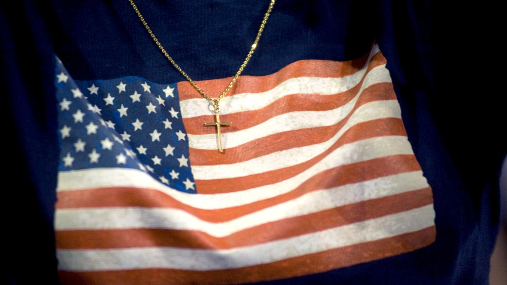 An American flag t-shirt.