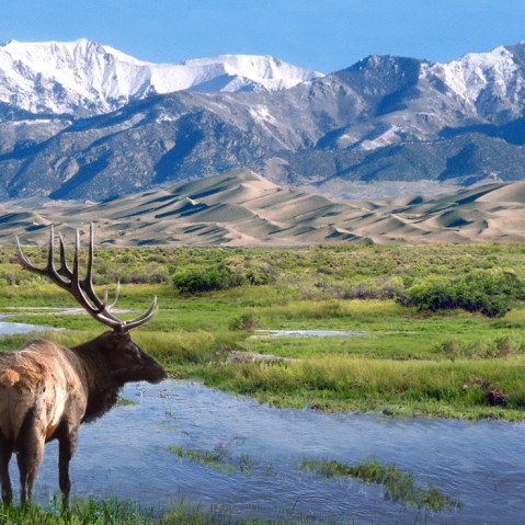 The Sangre de Cristo Mountains, seen here from the Great Sand Dunes National Park, are the backbone of a proposed conservation area announced Friday with a billionaire's pledge to protect 90,000 acres from development.