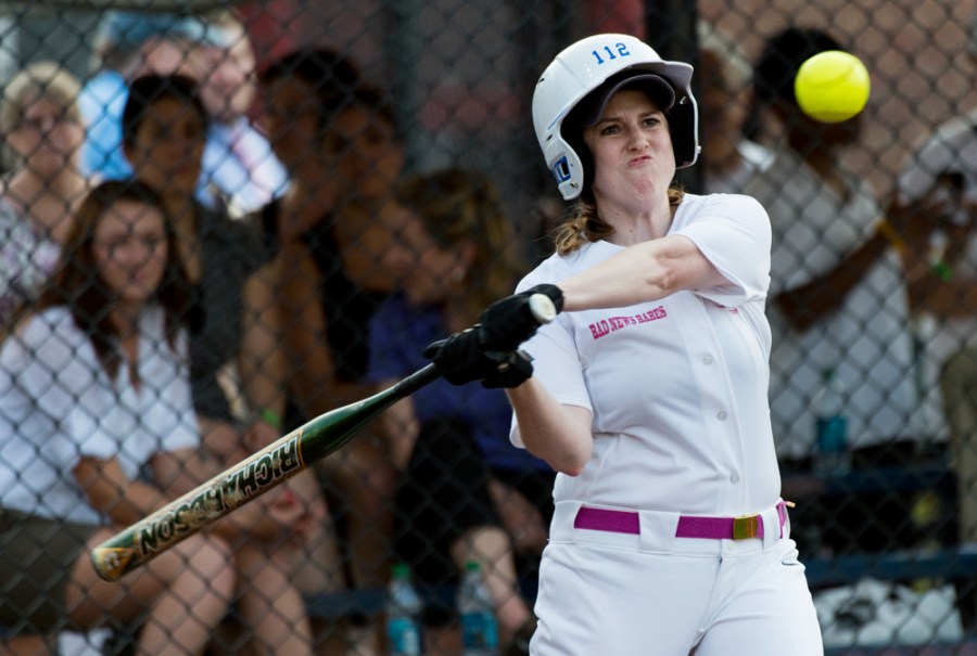 Roll Call's Abby Livingston bats during the 2012 Congressional Women's Softball Game featuring Congress vs. the media in Washington on Wednesday.
