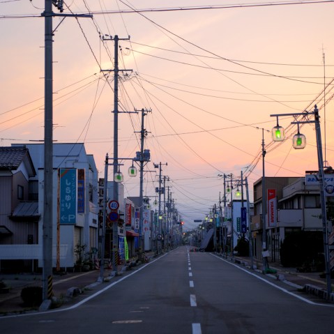 Odaka, Japan, resembles a ghost town at dusk.