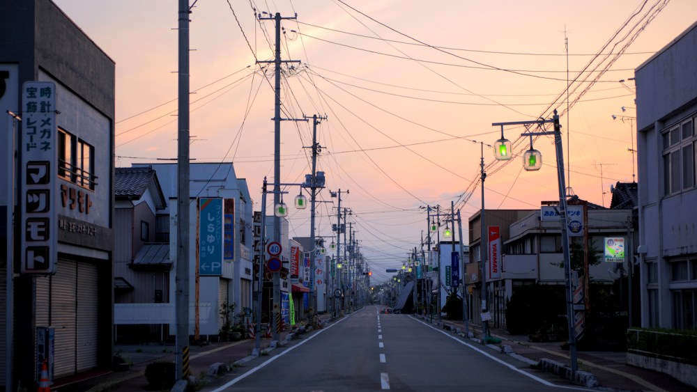 Odaka, Japan, resembles a ghost town at dusk.