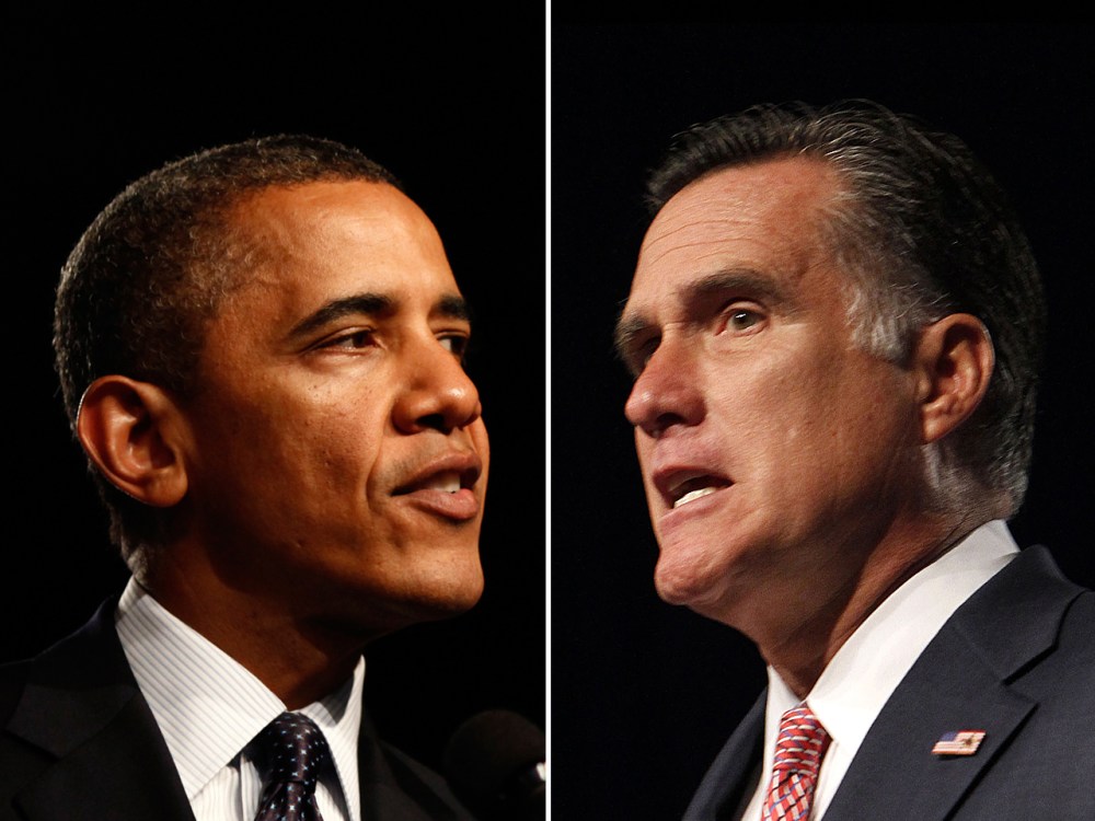 A composite image of President Barack Obama, left, and Republican presidential candidate Mitt Romney. Photos taken July 24, 2012.