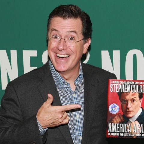 TV personality Stephen Colbert promotes "America Again: Re-becoming The Greatness We Never Weren't" at Barnes & Noble Union Square on October 2, 2012 in New York City.
