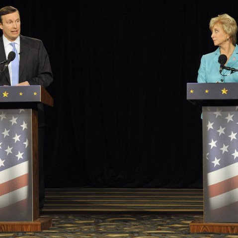 U.S. Rep. Chris Murphy, D-Conn., left, beat Republican Linda McMahon right, for Senate in Connecticut on Tuesday night. The two are pictured above during a debate in Hartford, Conn. in October. (AP)