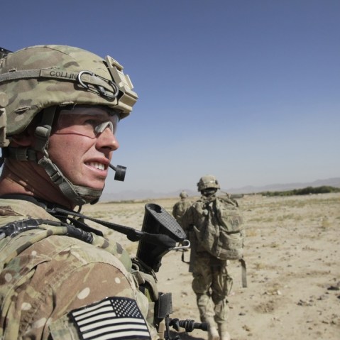 A platoon sergeant of the U.S. Army soldiers of 2nd Battalion, 1st Infantry Regiment, looks at comrades during a joint U.S.-Afghan military patrol in Arghandab Valley in Kandahar province, southern Afghanistan October 22. (Photo: Erik de Castro/Reuters)