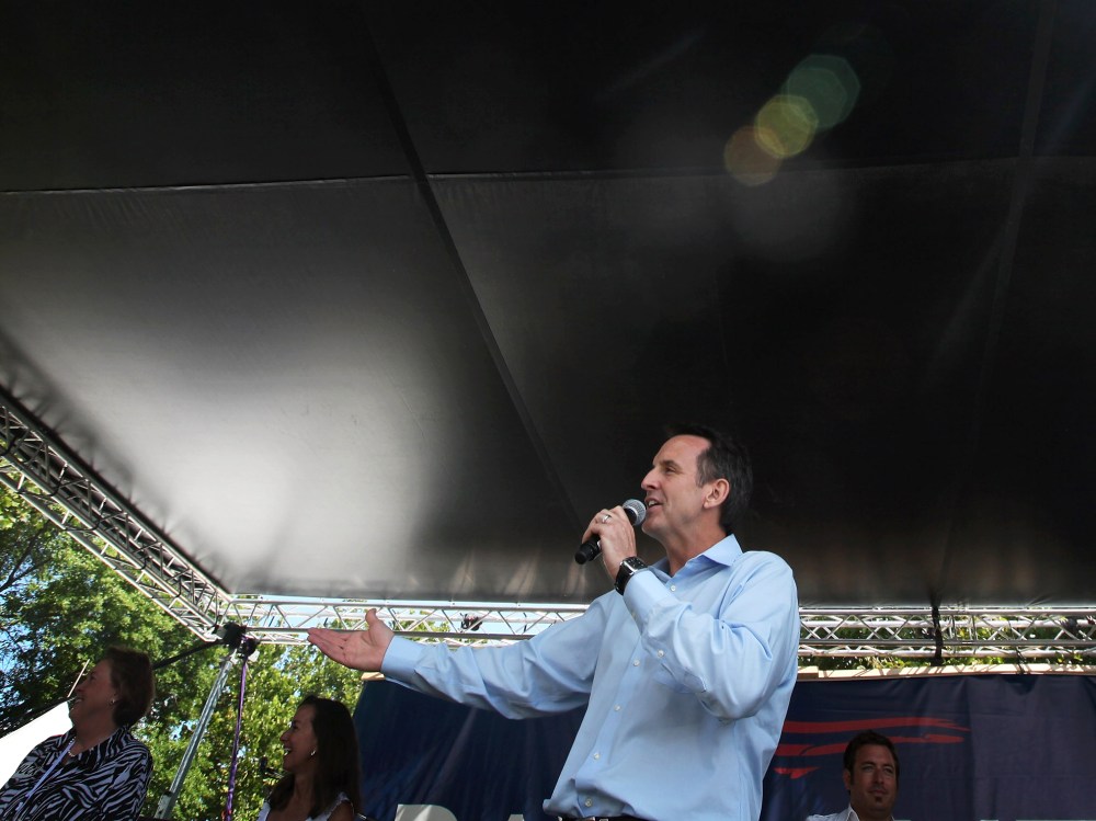 Republican presidential candidate and former Minnesota governor Tim Pawlenty speaks to his supporters at the Iowa Straw Poll which is being held at Iowa State University August 13, 2011 in Ames, Iowa.