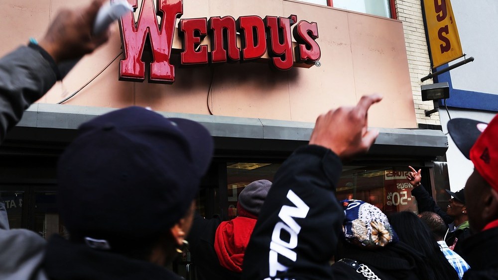Protesters, many of them employees at Wendy's fast-food restaurant, demonstrate outside of one of the restaurants to demand higher pay and the right to form a union on November 29, 2012 in New York City.   (Photo by Spencer Platt/Getty Images)
