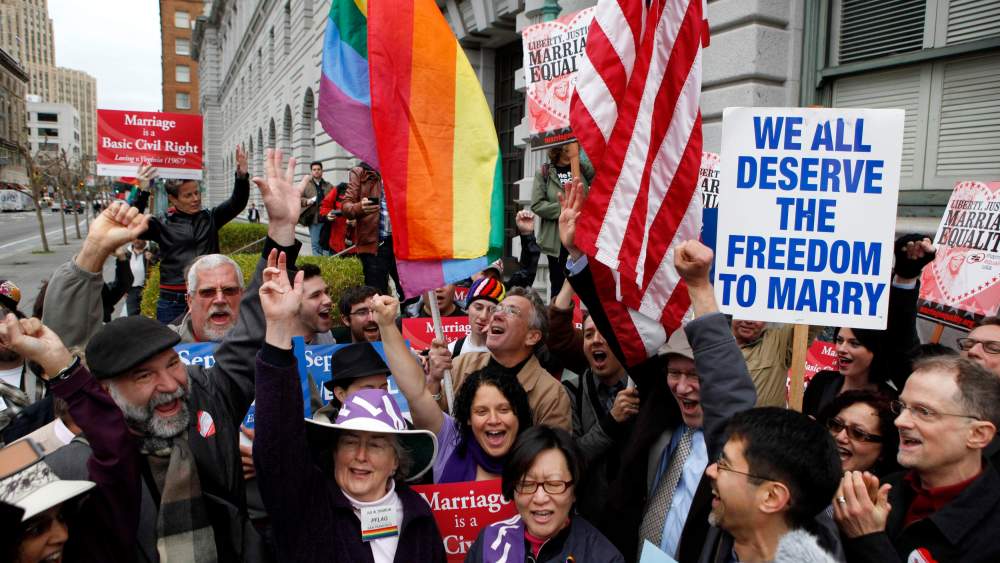 Gay Marriage advocates cheer during a rally moments before hearing the news of the Proposition 8 over-ruling outside the Ninth Circuit Courthouse in San Francisco, California, in this February 7, 2012, file photo (Photo: Reuters/Beck Diefenbach)
