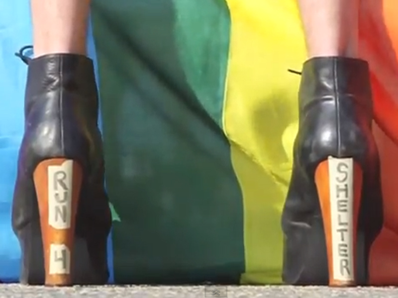 This screen grab from Jacob Tobia's Run for Shelter 2012 video shows the five-inch heels he wore on his run across the Brooklyn Bridge to raise money for the Ali Forney Center on Sat, Dec. 15, 2012