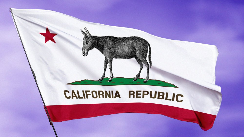 Photo Illustration: The California flag with the bear replaced by the Democratic donkey