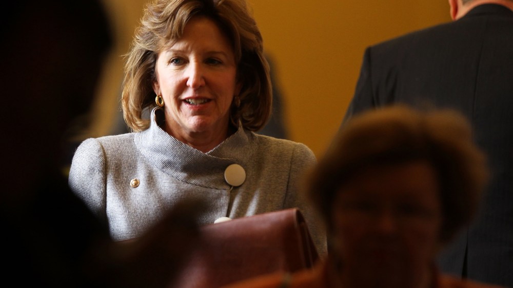 U.S. Sen. Kay Hagan (D-NC) comes out from the weekly policy luncheon October 4, 2011.