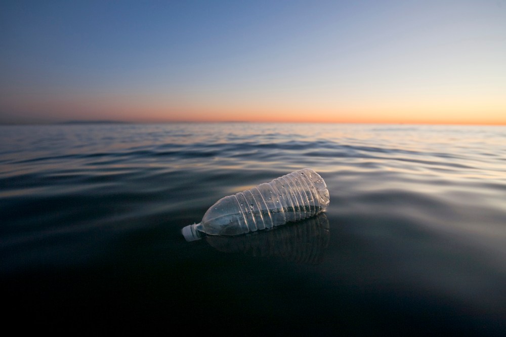 A plastic water bottle floating in the Pacific Ocean.