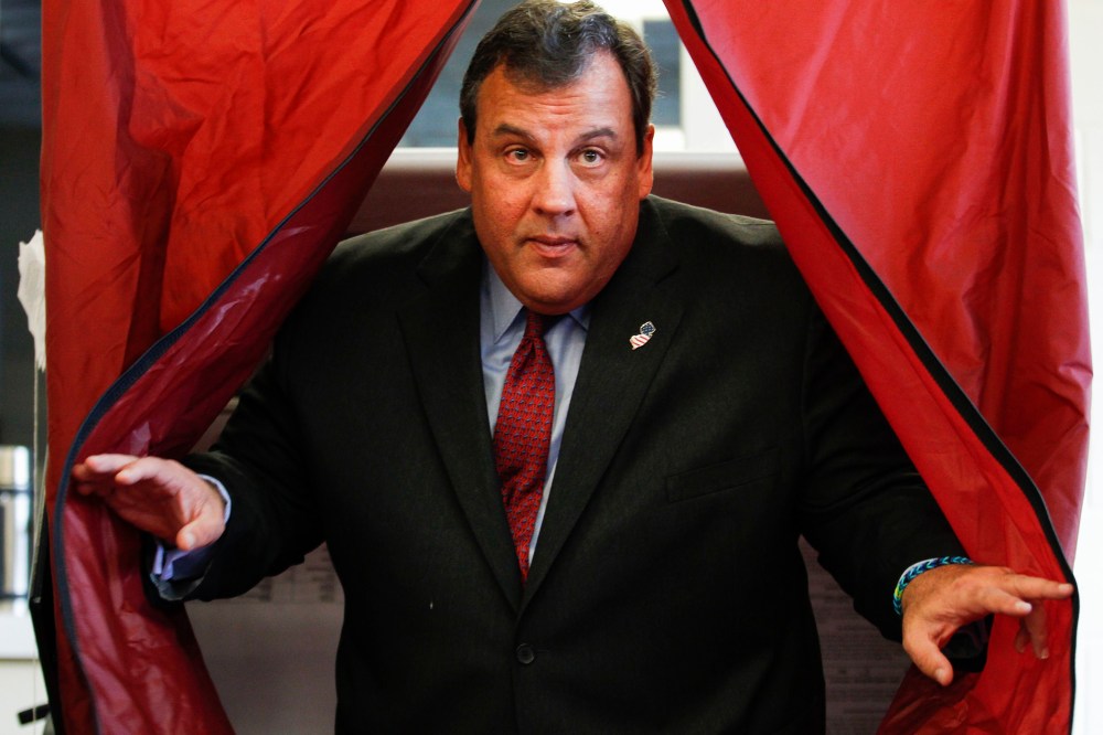 New Jersey Governor Chris Christie exits a polling station after casting his vote in Mendham Township, New Jersey, November 5, 2013.