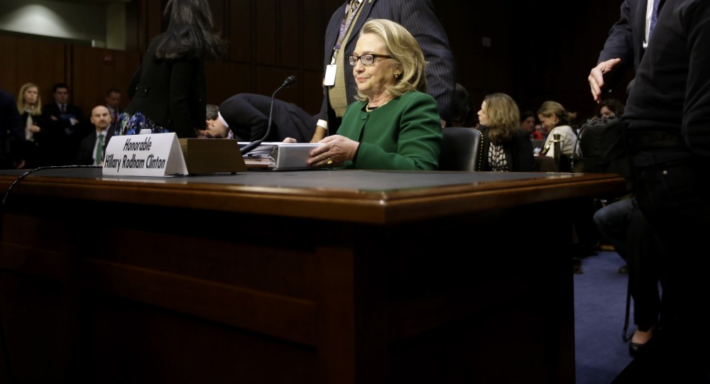 Secretary of State Hillary Rodham Clinton testifying on the Benghazi attacks today. (AP Photo/Pablo Martinez Monsivais)