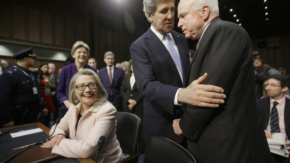 Hillary Clinton, at today's John Kerry nomination for Secretary of State, gave more than she got Wednesday(AP Photo/Pablo Martinez Monsivais)