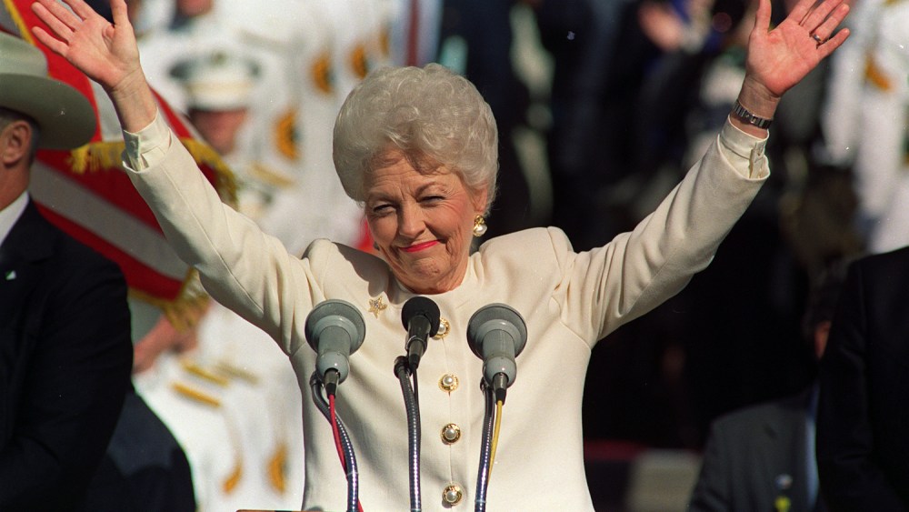 **FILE** Democratic Gov. Ann Richards thanks a crowd of supporters before conceding to Republican George W. Bush in this Tuesday, Nov. 8, 1994 file photo in Austin Texas. Richards, the witty and flamboyant Democrat who went from homemaker to national...