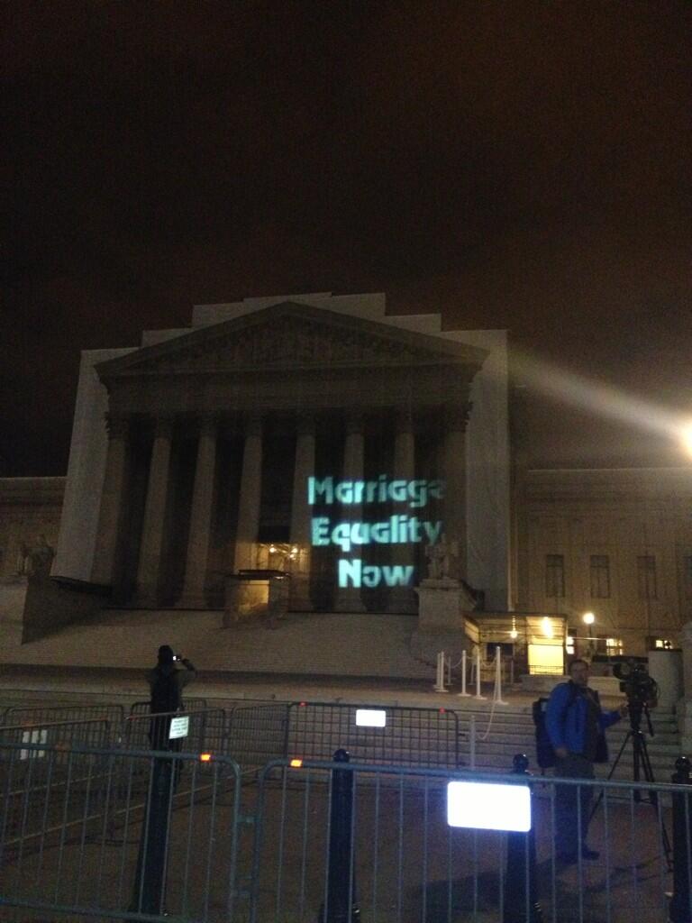 Outside the Supreme Court building Tuesday night. (Twitter: @rachnyctalk)