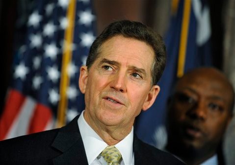 Then-Rep. Tim Scott, standing on Jim DeMint's good side. (AP Photo/Rainier Ehrhardt)