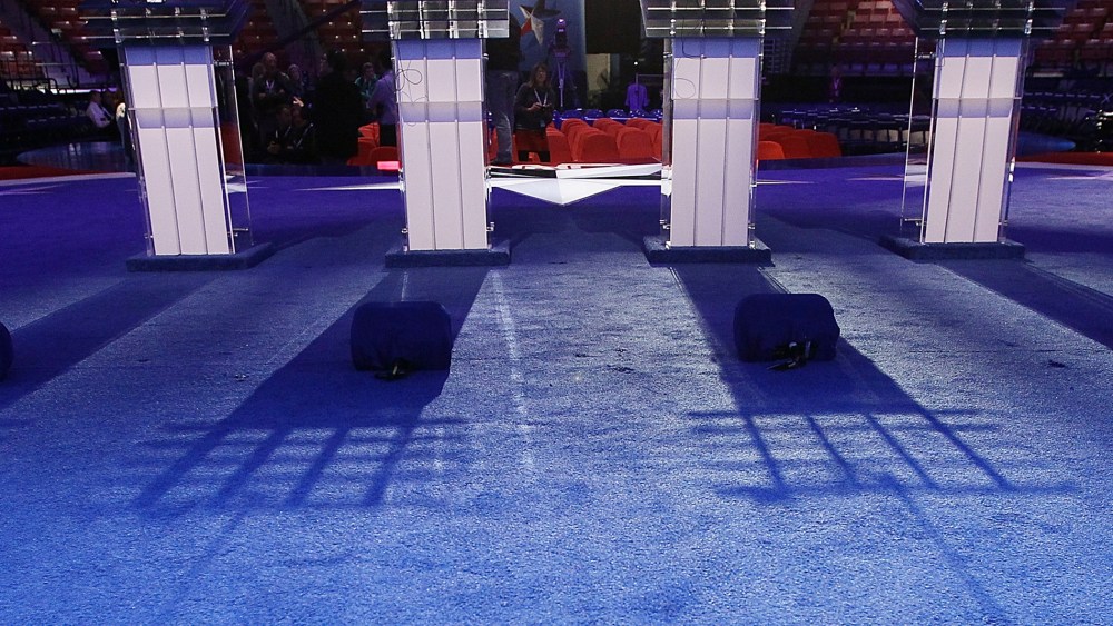 Podiums a presdential debate at the North Charleston Coliseum on Jan. 19, 2012 in Charleston, S.C.