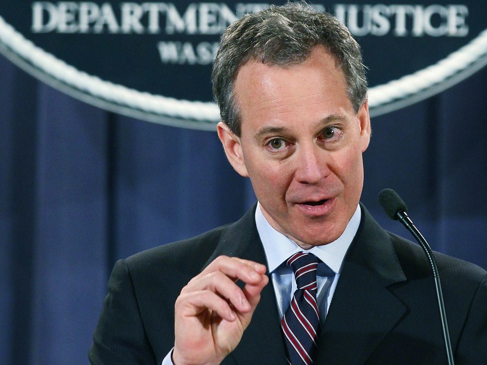 New York Attorney General Eric Schneiderman speaks during a news conference at the Justice Department on January 27, 2012, in Washington, DC. Attorney General Eric Holder announced the formation of the residential mortgage backed securities group that...