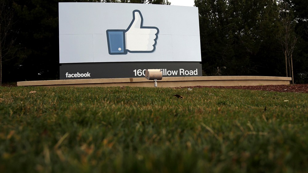A sign stands in front of the Facebook headquarters, Feb. 1, 2012 in Menlo Park, Calif.