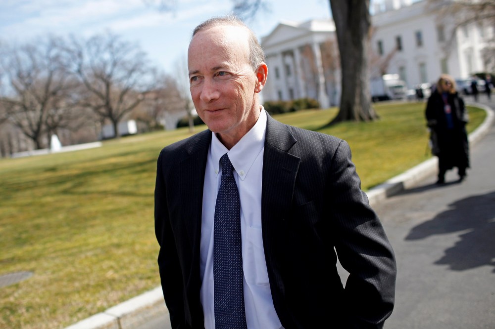 Mitch Daniels leaves the White House after a meeting of the National Governors Association with President Barack Obama February 27, 2012 in Washington, DC.