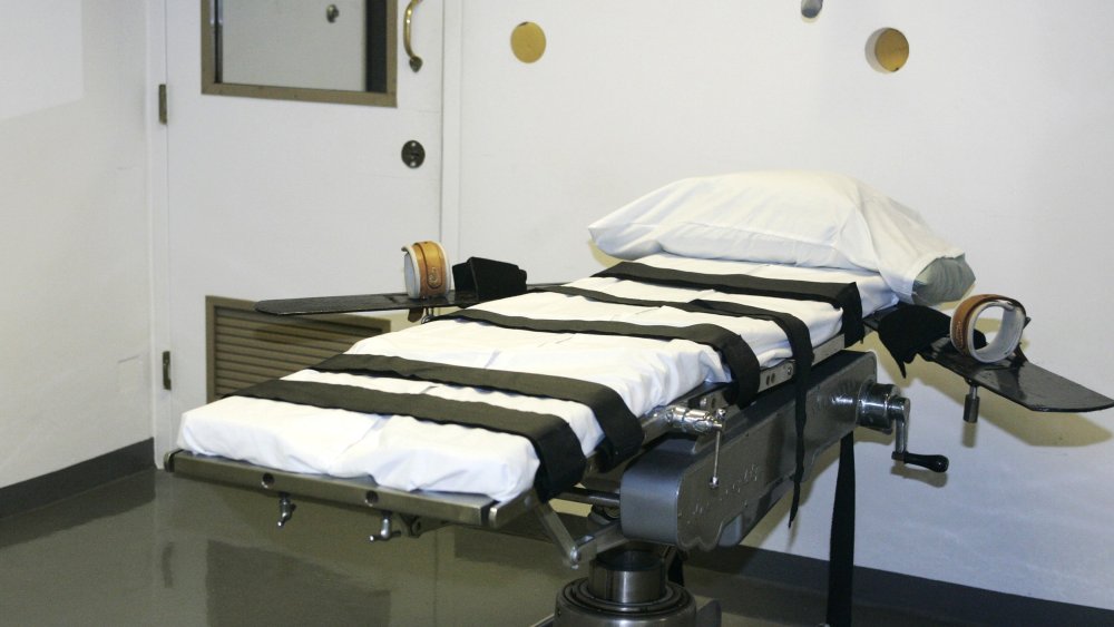 The gurney in the execution chamber at the Oklahoma State Penitentiary is pictured in McAlester, Okla. in this April 15, 2008 file photo.