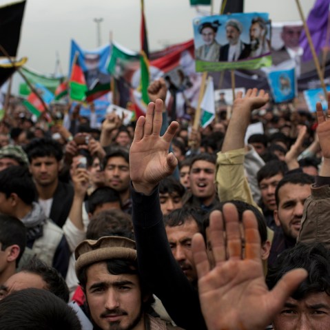 Supporters attend a rally for presidential candidate Ashraf Ghani at a stadium in Kabul, Afghanistan, April 1, 2014.