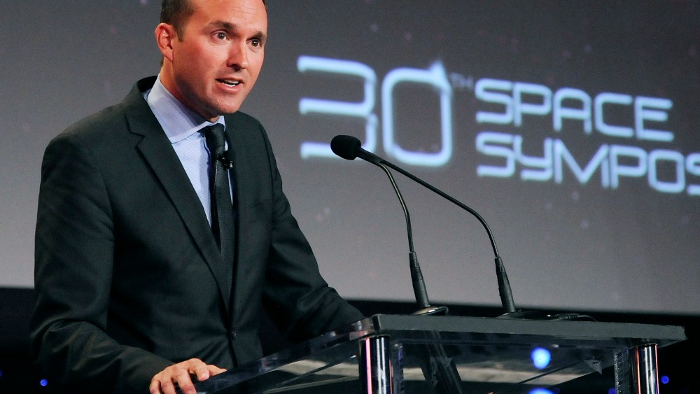 Undersecretary of the Air Force Eric Fanning speaks to a packed house at the 30th Space Symposium Corporate Partnership Dinner on May 20, 2014 in Colorado Springs, Colo. (Photo by Duncan Wood/U.S. Air Force)