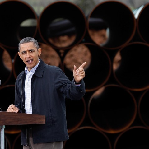 U.S. President Barack Obama speaks at the southern site of the Keystone XL pipeline on March 22, 2012 in Cushing, Okla. (Photo by Tom Pennington/Getty)