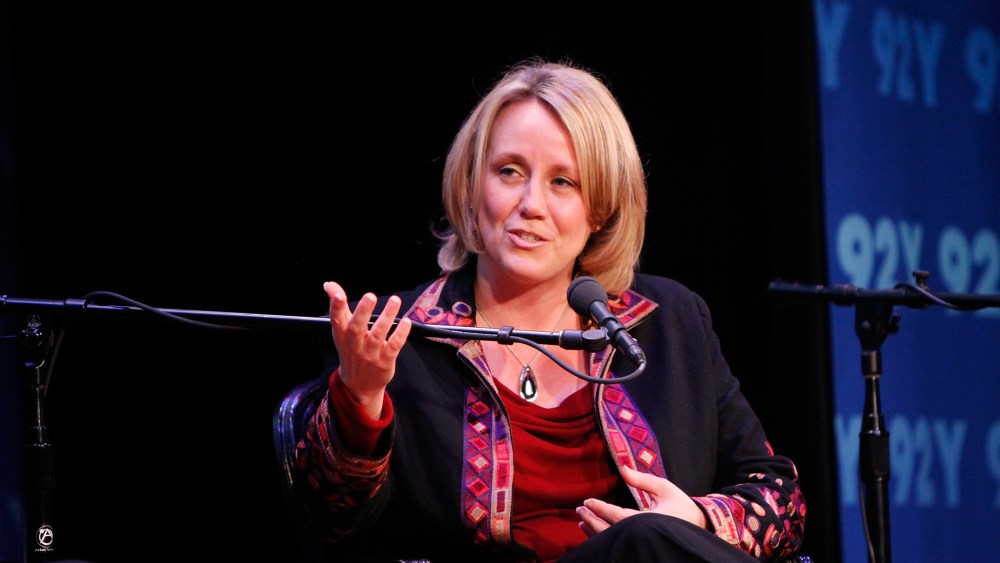 President of EMILY's list Stephanie Schriock attend Women In Politics Panel With Chelsea Clinton on March 28, 2012.
