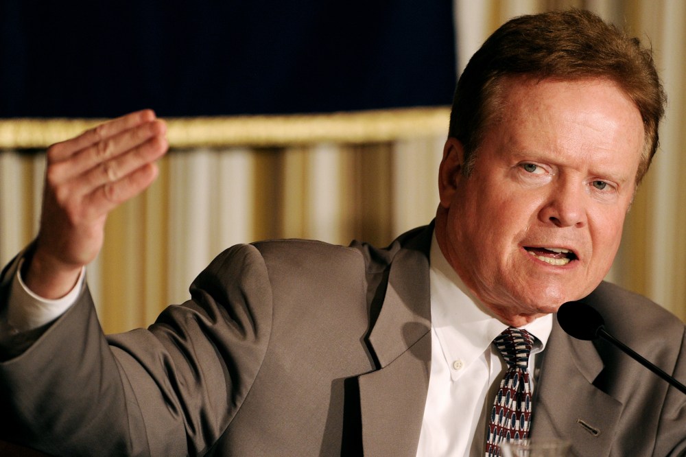 Then-U.S. Senator Jim Webb answers a question during a press conference at the Foreign Correspondents' Club in Tokyo on April 5, 2012.